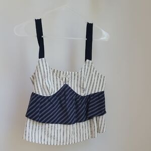 Joie White and Gray Asymmetrical Bustier Tank Top